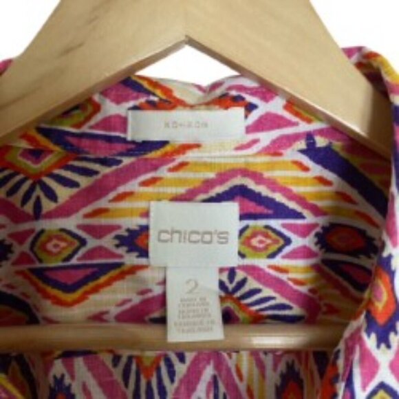 Chico's Multi Colored Linen Button Up Top 12 - Picture 2 of 5